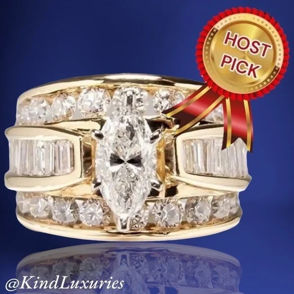 ❤️126❤️ HOST PICK Spectacular 14k Marquis Diamond Wedding Engagement Band Ring - Picture 1 of 14